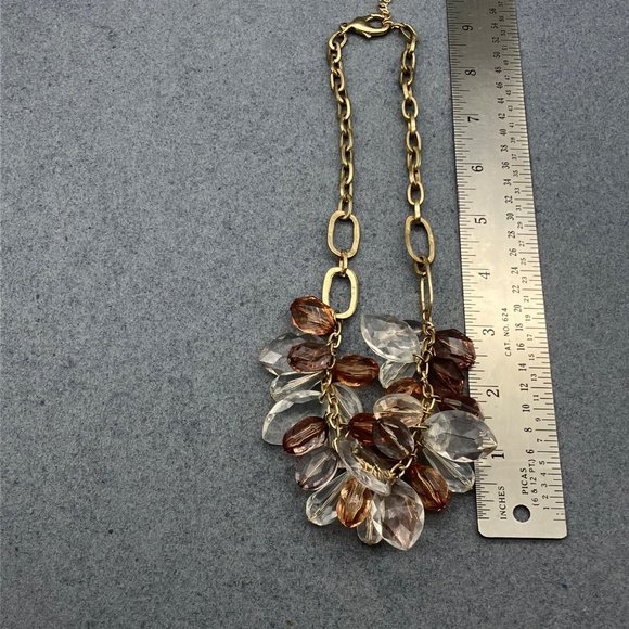 CHunky Statement Necklace Purple Mauve Pink Clear Faceted Gold Chain Barbie Soft - Picture 7 of 9